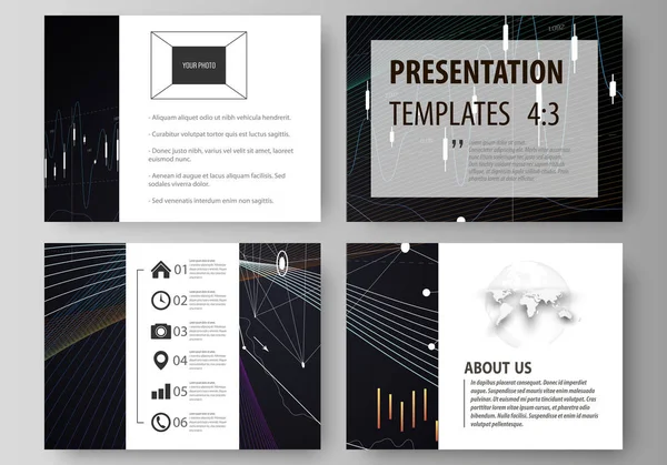 Geschäftsvorlagen für Präsentationsfolien. Vektorlayouts. schwarze Farbe abstrakter Infografik-Hintergrund in minimalistischem Design aus Linien, Symbolen, Diagrammen und anderen Elementen. — Stockvektor