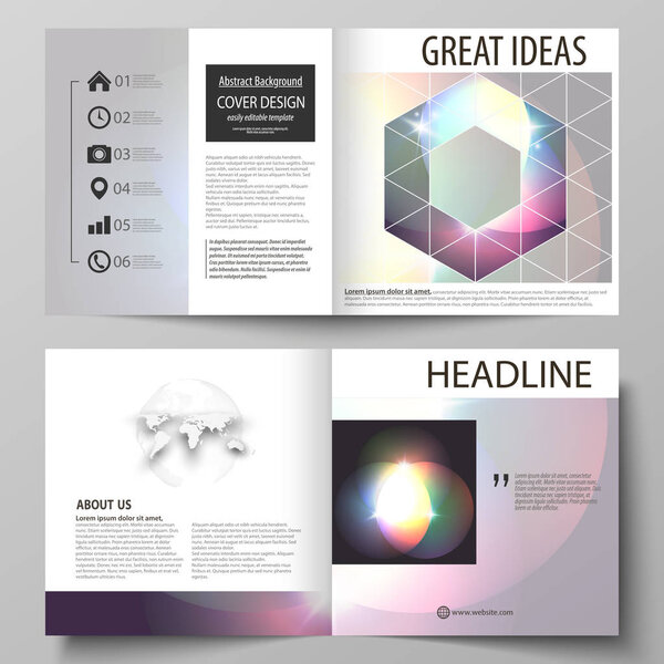 Business templates for square bi fold brochure, magazine, flyer, booklet or annual report. Leaflet cover, abstract vector layout. Retro style, mystical Sci-Fi background. Futuristic trendy design.