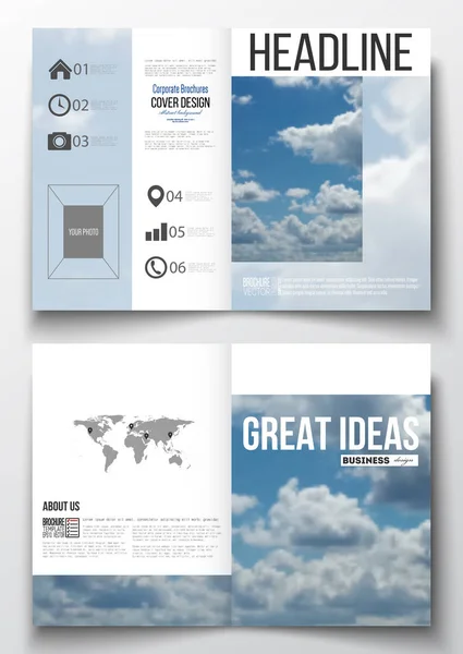 Set of business templates for brochure, magazine, flyer, booklet or annual report. Beautiful blue sky, abstract background with white clouds, leaflet cover, layout, vector illustration. — Stock Vector