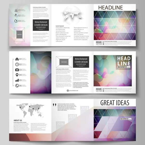 Set of business templates for tri fold square brochures. Leaflet cover, flat style vector layout. Bright color pattern, colorful design with overlapping shapes forming abstract beautiful background. — Stock Vector