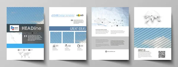 Modèles d'affaires pour brochure, dépliant, rapport annuel. Modèle de conception de couverture, mise en page vectorielle en format A4. Fond infographique abstrait de couleur bleue avec lignes, symboles, diagrammes et autres éléments . — Image vectorielle