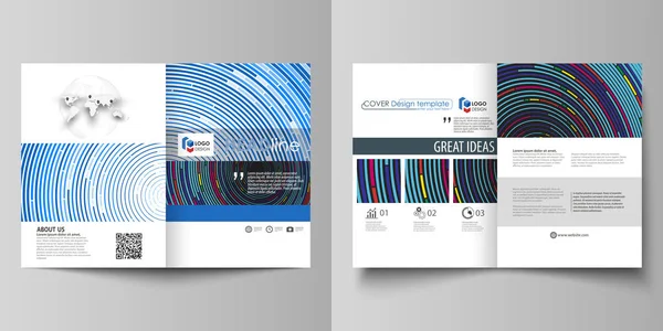 Zakelijke sjablonen voor bi vouw brochure, flyer, magazine, brochure, verslag. Omslag voor ontwerpen, abstract vector lay-out in A4-formaat. Blauwe kleur achtergrond in minimalistische stijl, gemaakt van kleurrijke cirkels — Stockvector