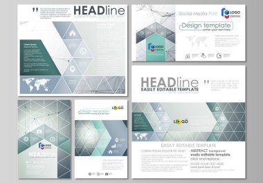 Sosyal medya kümesi nakleder. Tasarım şablonları soyut, popüler formatları düzenlerinde vektör. Genetik ve kimyasal bileşikler. Atom, Dna ve nöronlar. Tıp, kimya, bilim kavramı. Geometrik arka plan.