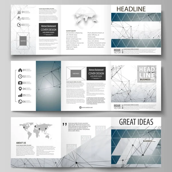 Set of business templates for tri fold square design brochures. Leaflet cover, abstract vector layout. DNA and neurons molecule structure. Medicine, science, technology concept. Scalable graphic. — Stock Vector