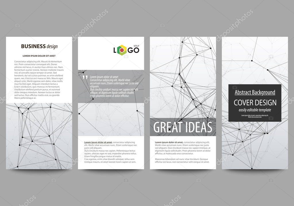 Flyers set, modern banners. Business templates. Cover design template, abstract vector layouts. Compounds lines and dots. Big data visualization in minimal style. Graphic communication background.