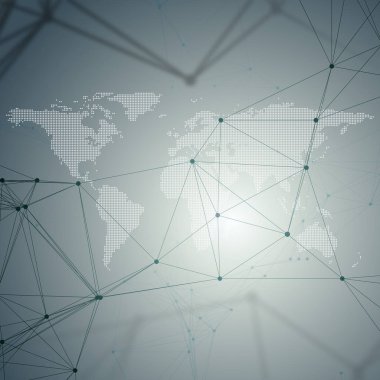 Kimya desen, Dünya Haritası, molekül yapısı gri çizgiler ve noktalar, bağlama noktalı. Bilimsel tıbbi Dna araştırma. Tıp, bilim, teknoloji kavramı. Geometrik tasarım arka plan