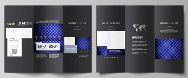 Tri-fold brochures modèles d'affaires des deux côtés. Mise en page vectorielle abstraite facile à éditer dans un design plat. Tissu brillant, texture ondulée, soie de couleur blanche et bleue, fond vintage coloré . — Image vectorielle