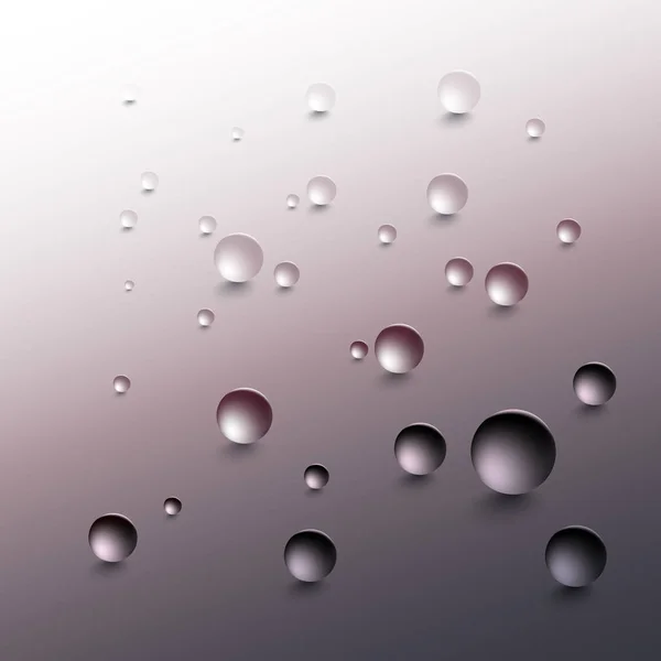 Gotas de agua sobre un fondo gris. Gotas de lluvia redondas con sombras, superficie inclinada. Ilustración vectorial . — Vector de stock