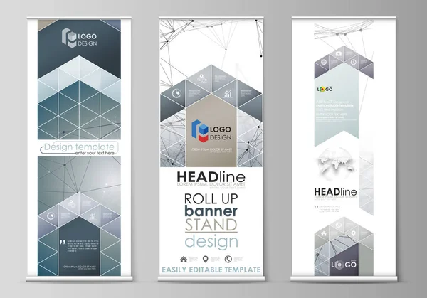 Stand per banner roll up, design geometrico astratto, business concept, vettoriali verticali aziendali, layout di bandiere. Struttura delle molecole di DNA e neuroni. Medicina, concetto scientifico. Grafico scalabile . — Vettoriale Stock