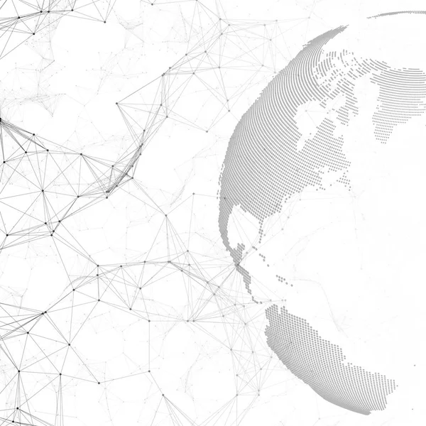 Globe mondial pointillé, lignes et points de connexion, modèle moléculaire de chimie, molécules sur fond blanc. Structure des molécules. Médecine, science, concept technologique. vecteur de conception polygonale . — Image vectorielle