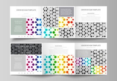 İş şablonları tri için kare broşürler katlayın. Kapak broşür, vektör düzenini soyut. Kimya model, altıgen tasarım molekül yapısı, tıbbi Dna araştırma. Geometrik renkli arka plan.