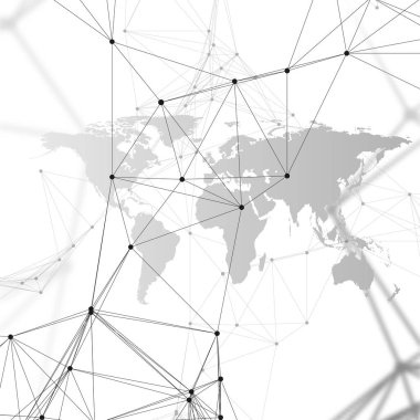 Çizgiler ve noktalar bağlama kimya desenli siyah Dünya Haritası. Molekül yapısı üzerinde beyaz. Bilimsel tıbbi Dna araştırma. Bilim veya teknoloji kavramı. Geometrik tasarım arka plan.