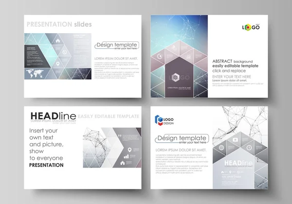 Set of business templates for presentation slides. Abstract vector layouts in flat design. Compounds lines and dots. Big data visualization in minimal style. Graphic communication background. — Stock Vector