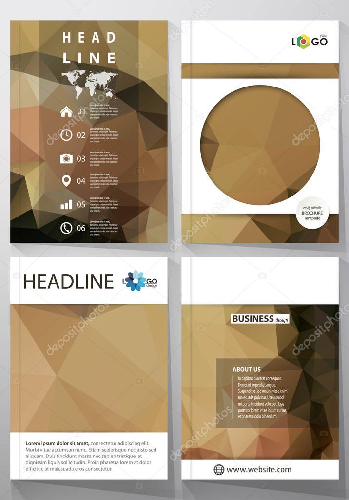 Business templates for brochure, magazine, flyer, booklet. Cover design template, abstract vector layout in A4 size. Beautiful background. Geometrical colorful polygonal pattern in triangular style.