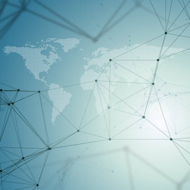 Kimya desen, Dünya Haritası, molekül yapısı mavi çizgiler ve noktalar, bağlama noktalı. Bilimsel tıbbi Dna araştırma. Tıp, bilim, teknoloji kavramı. Geometrik tasarım arka plan