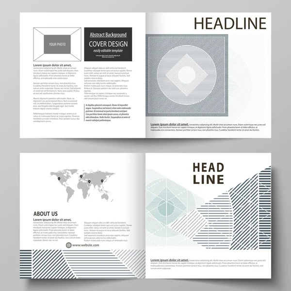 Business-Vorlagen für quadratische Design Bi-Fold-Broschüre, Flyer, Broschüre, Bericht. Prospekteinband, abstraktes Vektorlayout. minimalistischer Hintergrund mit Linien. graue geometrische Formen, die einfache Muster bilden. — Stockvektor