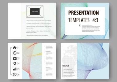 İş şablonları sunma kaymak için kümesi. Kolay düzenlenebilir düzenler, vektör çizim. Soyut dalgalar ile renkli tasarım arka plan.