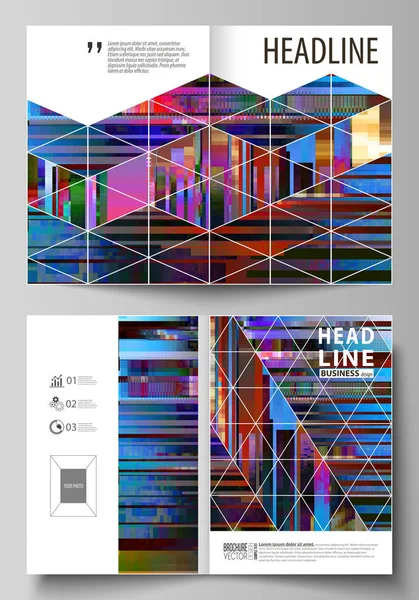 Bi のビジネス テンプレートは、パンフレット、雑誌、チラシ、冊子、報告書を折る。A4 サイズで抽象的なベクトル レイアウト デザイン テンプレートをカバーします。カラフルなピクセルのモザイクの glitched 背景。グリッチの背景. — ストックベクタ