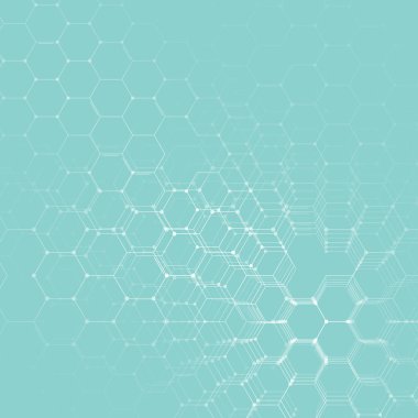 Kimya 3d model, mavi, bilimsel tıbbi Dna araştırma altıgen molekül yapısı. Tıp, bilim ve teknoloji kavramı. Hareket tasarımı. Geometrik arka plan.