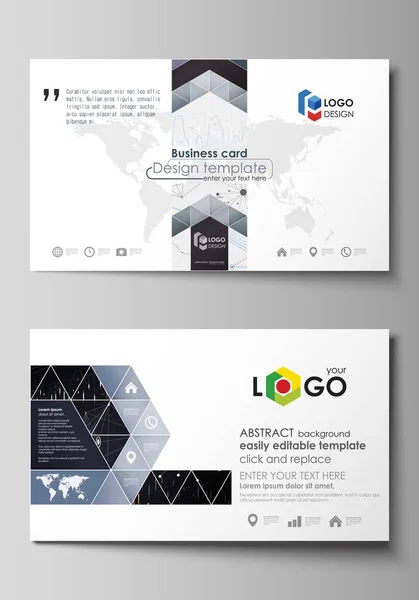 Business card templates. Easy editable vector layout. Abstract design infographic background in minimalist style made from lines, symbols, charts, diagrams and other elements. — Stock Vector