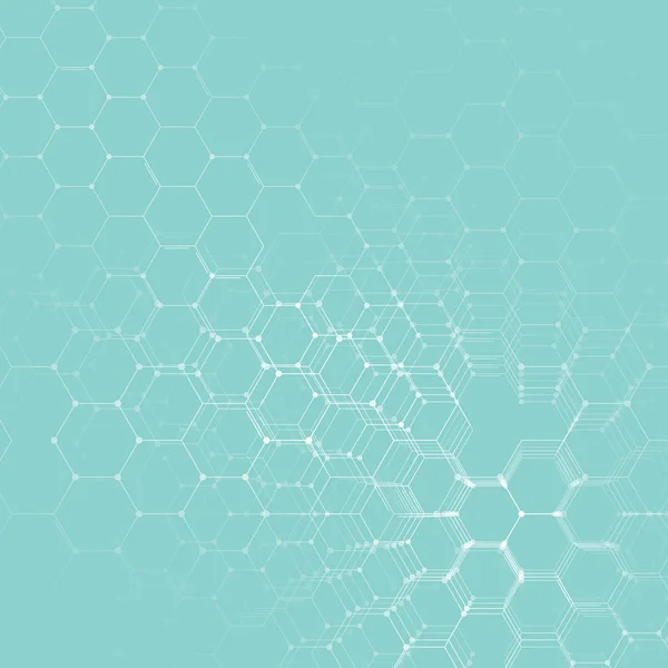Chemie 3D-Muster, sechseckige Molekülstruktur auf blauem, wissenschaftlicher medizinischer DNA-Forschung. Medizin, Wissenschaft und Technologie. Bewegungsdesign. geometrischer abstrakter Hintergrund. — Stockvektor