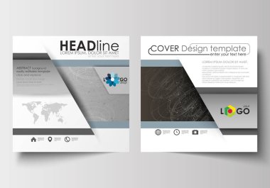 İş şablonları square için tasarım broşür, dergi, broşür, kitapçık. Kapak broşür, düzen düz. Soyut 3d inşaat ve gri arka plan, bilimsel teknoloji vektör üzerinde çokgen moleküller.
