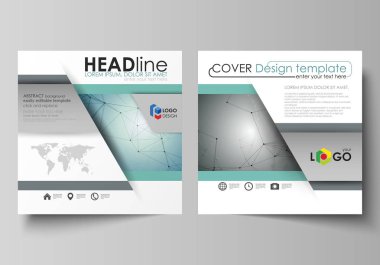 İş şablonları square için tasarım broşür, dergi, el ilanı, rapor. Kapak broşür, düzen vektör. Geometrik arka plan, bağlantılı çizgi ve noktalar. Moleküler yapısı. Bilimsel, tıp kavramı.