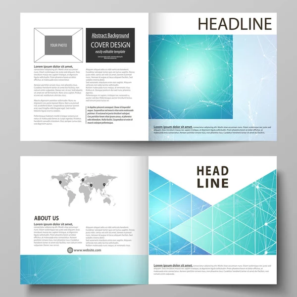 Business-Vorlagen für quadratische Design Bi-Fold-Broschüre, Flyer. Prospekteinband, Vektorlayout. Chemie Muster, Verbindungslinien und Punkte, Molekülstruktur, medizinische DNA-Forschung. Medizinkonzept. — Stockvektor