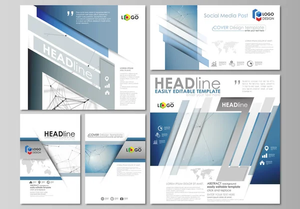 Social-Media-Posts eingestellt. Geschäftsvorlagen. abstrakte Designvorlage, Vektorlayouts in gängigen Formaten. geometrischer blauer Hintergrund, Molekülstruktur, Wissenschaftskonzept. Verbundene Linien und Punkte. — Stockvektor