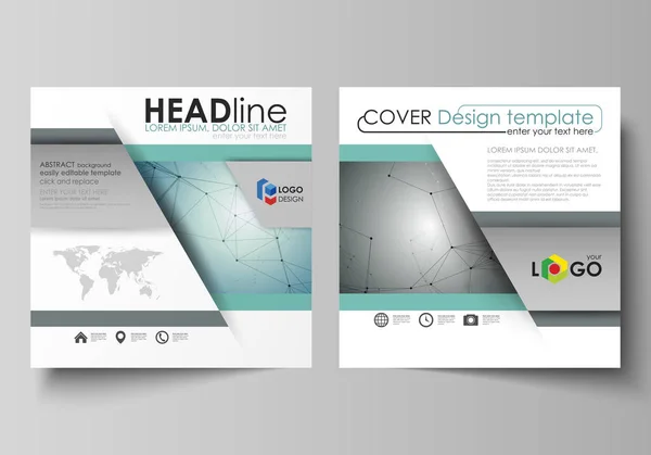 Modèles d'affaires pour le design carré brochure, magazine, dépliant, rapport. Couverture du dépliant, disposition vectorielle. Fond géométrique, ligne connectée et points. Structure moléculaire. Concept scientifique, médical . — Image vectorielle