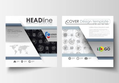 Kare broşür, dergi, el ilanı için iş şablonları. Kapak broşür, düzen düz. Yüksek teknoloji tasarım, sistem bağlanma. Bilim ve teknoloji kavramı. Fütüristik soyut vektör arka plan.
