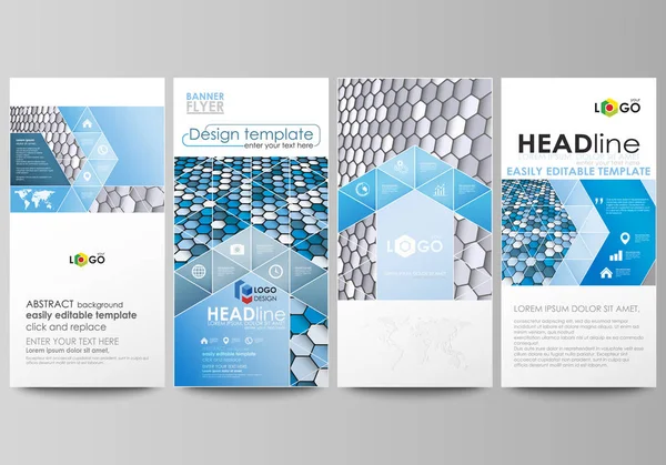 Flyers set, banners modernos. Modelos de negócios. Modelo de design de capa, layouts de vetor fácil editável. hexágonos de cor azul e cinza em perspectiva. Abstrato estilo poligonal fundo . —  Vetores de Stock