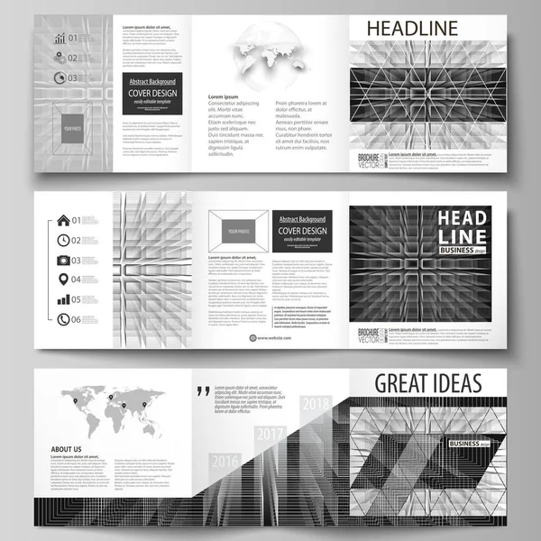Business templates for tri fold square design brochures. Leaflet cover, vector layout. Abstract infinity background, 3d structure with rectangles forming illusion of depth and perspective. — Stock Vector