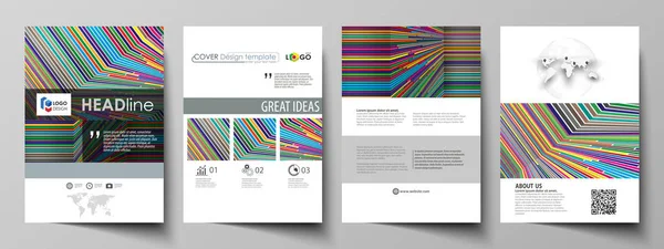 Modelos de negócios para brochura, revista, folheto, livreto, relatório. Modelo de design de capa, layout vetorial abstrato em tamanho A4. Linhas de cores brilhantes, estilo colorido, formas geométricas, fundo minimalista — Vetor de Stock