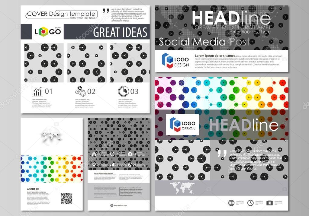 Social media posts set. Business abstract templates, vector layouts in popular formats. Chemistry pattern, hexagonal design molecule structure, medical DNA research. Geometric colorful background.