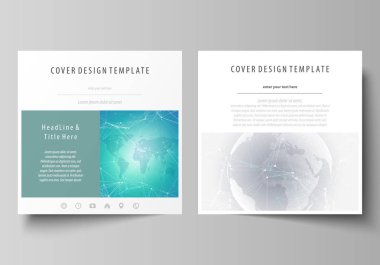 İki kare biçimi düzenlenebilir yerleşimini minimalist vektör çizim tasarım şablonları için broşür, el ilanı, broşür kapsar. Kimya desen. Molekül yapısı. Tıp, bilim arka plan.