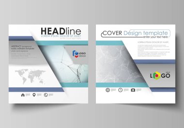 İş şablonları kare tasarım broşür, dergi, broşür, kitapçık ya da rapor için. Kapak broşür, düzen vektör. Kimya desen, çizgiler ve noktalar, molekül yapısı, tıbbi Dna araştırma bağlanma.
