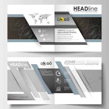 İş şablonları square için tasarım broşür, dergi, broşür, kitapçık. Kapak broşür, düzen düz. Soyut 3d inşaat ve gri arka plan, bilimsel teknoloji vektör üzerinde çokgen moleküller.