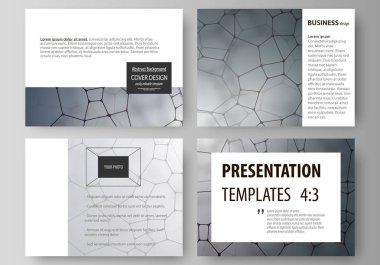 İş şablonları sunma kaymak için. Düz tasarım soyut vektör düzenler. Kimya model, moleküler doku, poligonal molekül yapısı, hücre. Tıp, bilim, Mikrobiyoloji kavramı.