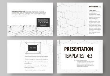 İş şablonları sunma kaymak için kümesi. Düz tasarım soyut vektör düzenler. Kimya desen, altıgen molekül yapısı. Tıp, bilim ve teknoloji kavramı.