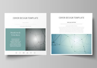 İş şablonları square için tasarım broşür, dergi, el ilanı, rapor. Kapak broşür, düzen vektör. Geometrik arka plan, bağlantılı çizgi ve noktalar. Moleküler yapısı. Bilimsel, tıp kavramı.