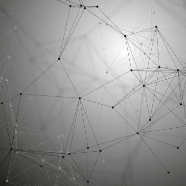 Kimya desen, bağlayan çizgiler ve noktalar, molekül yapısı gri, bilimsel tıbbi Dna araştırma, geometrik grafik arka plan üzerinde. Tıp, bilim ve teknoloji kavramı. Minimalist tasarım.