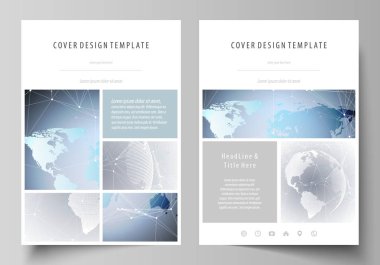 A4 formatında düzenlenebilir yerleşimini vektör çizim tasarım şablonları broşür, dergi, broşür, kitapçık, rapor için kapsar. Teknoloji kavramı. Molekül yapısı, arka plan bağlanma.