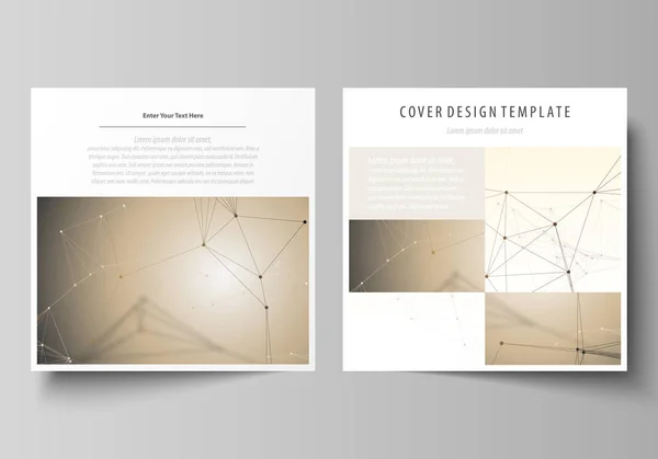 Business templates for square design brochure, magazine, flyer, booklet, report. Leaflet cover, vector layout. Technology, science, medical concept. Golden dots and lines, digital style. Lines plexus. — Stock Vector