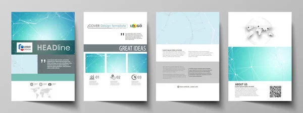 A4 フォーマットの編集可能なレイアウトのベクトル図は、パンフレット、雑誌、チラシ、小冊子、レポート用のデザイン テンプレートをカバーしています。未来的なハイテク背景、発掘データ技術コンセプト. — ストックベクタ