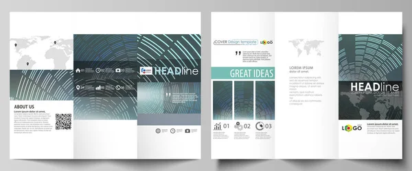 三つ折りパンフレットのビジネス テンプレート両側。フラットなデザインで簡単に編集可能な抽象的なベクトルのレイアウト。サークルから作られた幾何学的なスタイルで技術の背景. — ストックベクタ