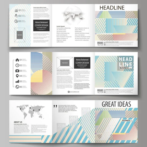 Set of business templates for tri fold square brochures. Leaflet cover, abstract flat layout, easy editable vector. Minimalistic design with lines, geometric shapes forming beautiful background. — Stock Vector