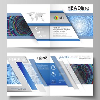 İş şablonları için kare tasarım BI broşür, dergi, broşür, kitapçık ya da rapor katlayın. Kapak broşür, vektör düzenini soyut. Mavi renkli arka planı renkli çevrelerin minimalist tarzda.