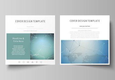 İki kare biçimi düzenlenebilir yerleşimini minimalist vektör çizim tasarım şablonları için broşür, el ilanı, dergi kapsar. Kimya desen, çizgiler ve noktalar bağlama. Tıp kavramı.