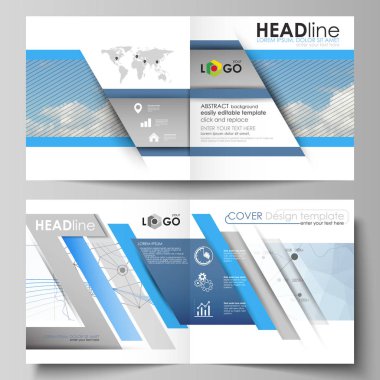 İş şablonları için kare tasarım BI kat broşür, el ilanı, faaliyet raporu. Kapak broşür, düzen vektör. Mavi renk soyut Infographic arka plan yapılmış çizgiler, semboller, grafikler, diğer öğeleri.